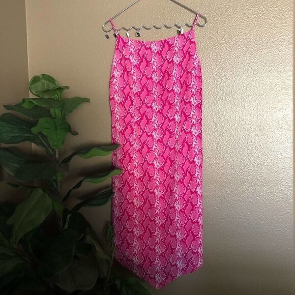 Sharon Max Hot Pink Snake Print Dress L - Picture 1 of 8